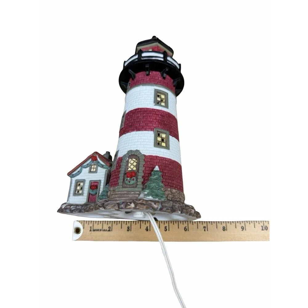 Santas Workbench Bayside Lighthouse Christmas Village Porcelain Lighted Blinking